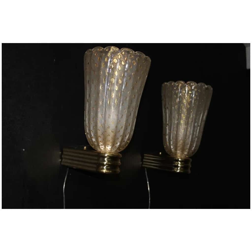 Appliques en verre dor Pulegoso de Murano de style Barovier avec inclusions de paillettes d’or 15