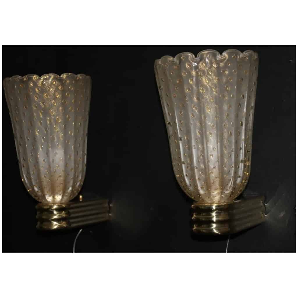 Murano Pulegoso gold glass sconces in Barovier style with gold glitter inclusions 3