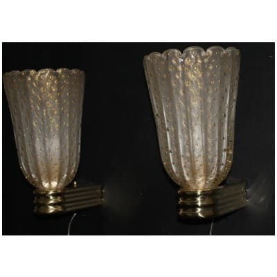 Appliques en verre dor Pulegoso de Murano de style Barovier avec inclusions de paillettes d’or