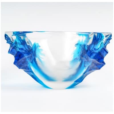1950 Marc Lalique – Coupe Vase Haïti Cristal Blanc Et Bleu