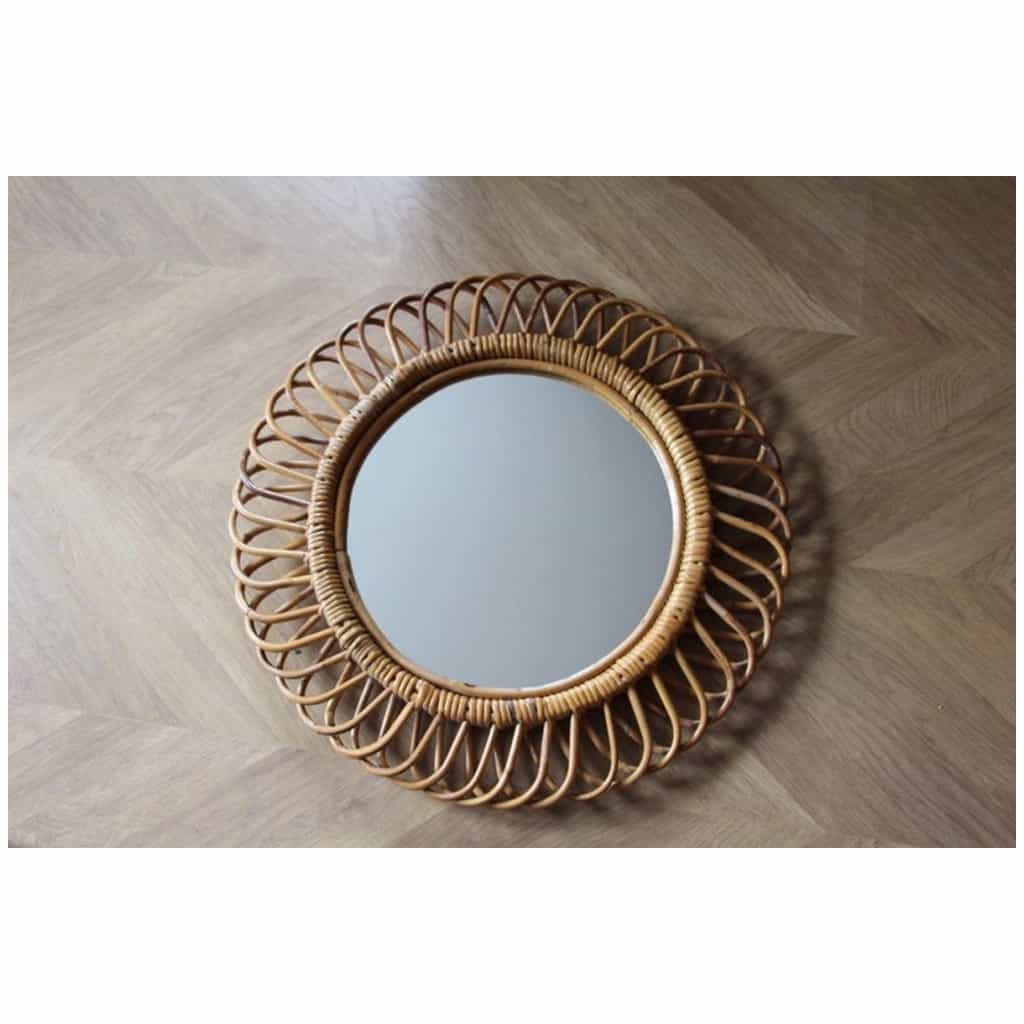 Round wall mirror by Franco Albini in rattan and bamboo from the 1960s 3
