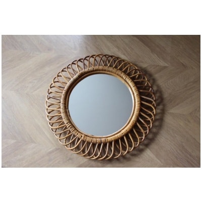 Round wall mirror by Franco Albini in rattan and bamboo from the 1960s