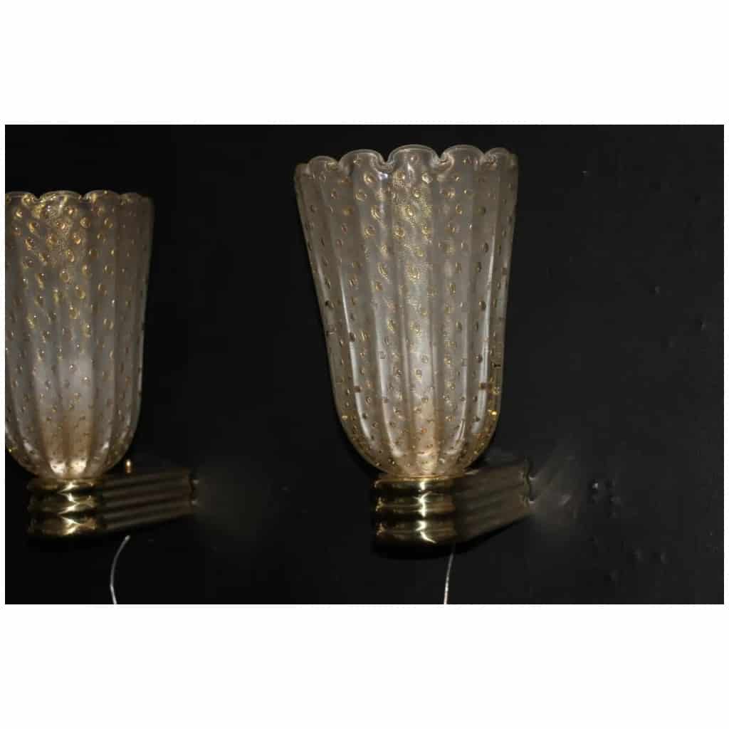 Murano Pulegoso gold glass sconces in Barovier style with gold glitter inclusions 4
