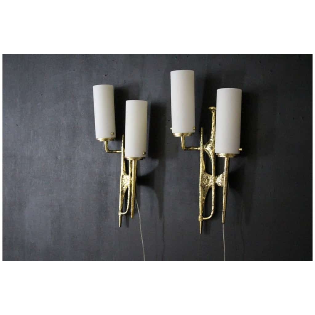 Modern Midcentury Pair of Maison Arlus style bronze wall sconces by Felix Agostini 3