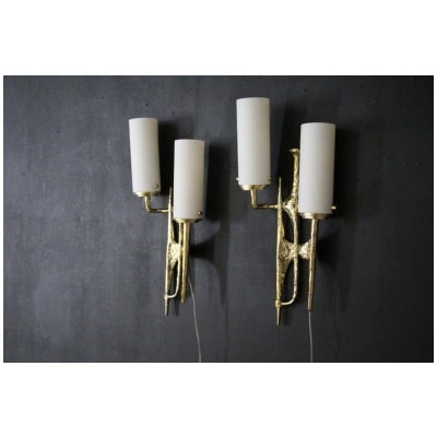 Moderne Midcentury Paire d’appliques murales en bronze style Maison Arlus de Felix Agostini 3