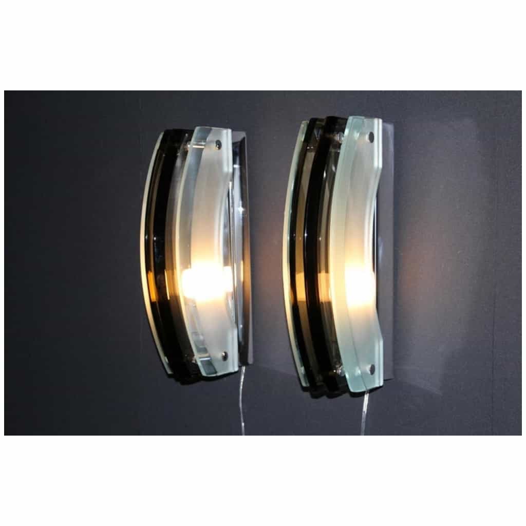 Pair of smoked and light green glass sconces in the Max Ingrand 3 style