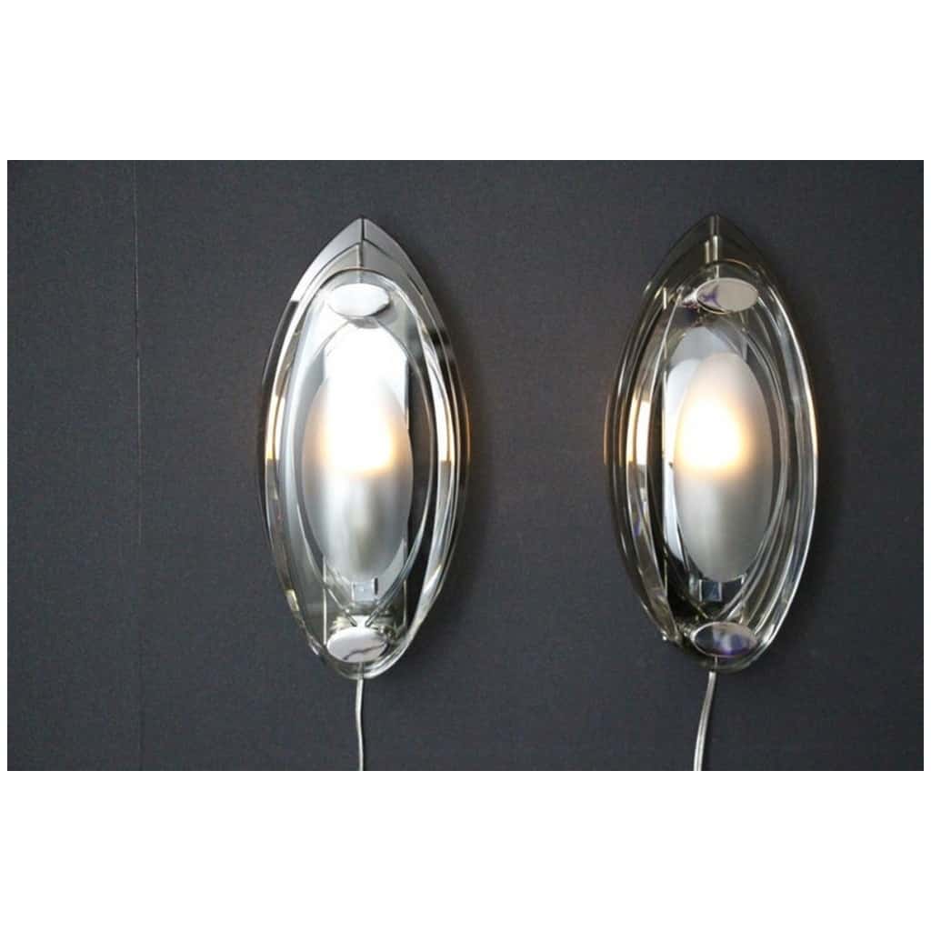 Paire d’appliques en verre de cristal dans le style de Max Ingrand et Fontana Arte 3