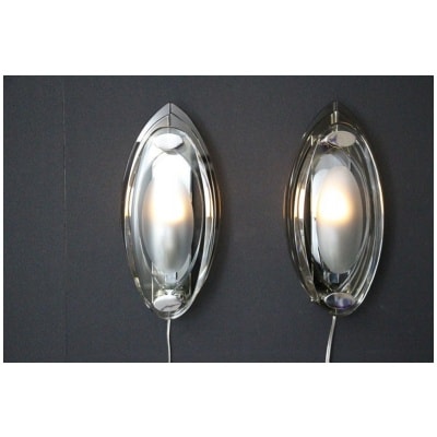 Paire d’appliques en verre de cristal dans le style de Max Ingrand et Fontana Arte