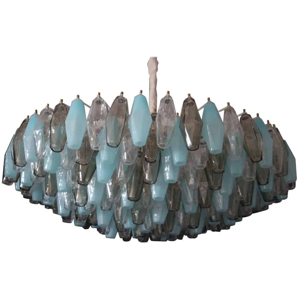 Round Mid-Century Venini Style Chandelier in Blue, Amber and White Poliedri 3