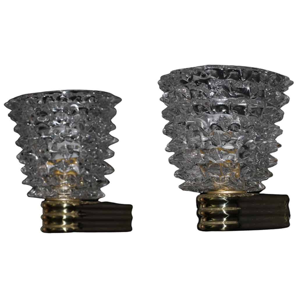 Pair of Rostrato crystal sconces in Murano glass in the style of Barovier and Toso 3