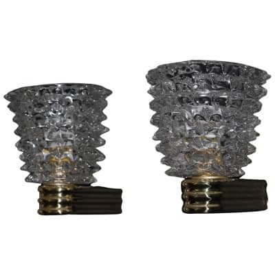 Pair of Rostrato crystal sconces in Murano glass in the style of Barovier and Toso