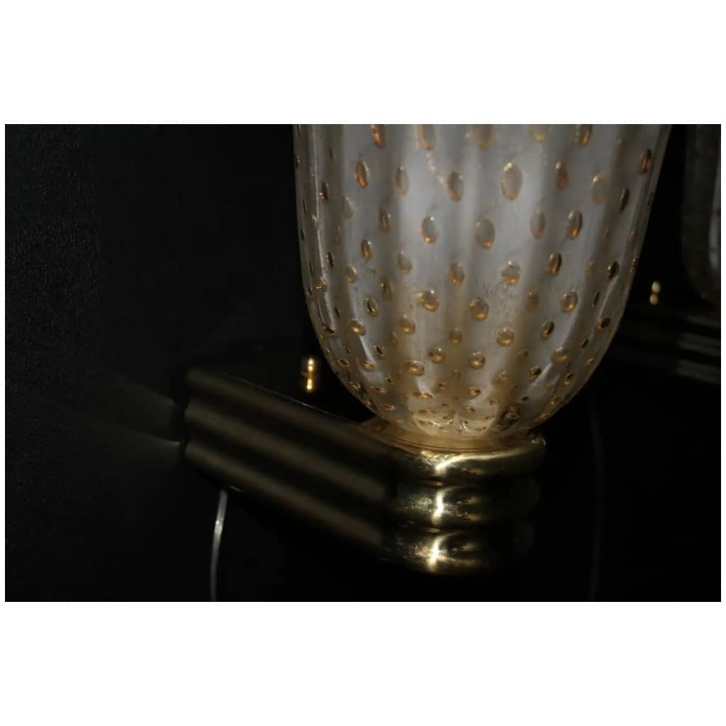 Murano Pulegoso gold glass sconces in Barovier style with gold glitter inclusions 6