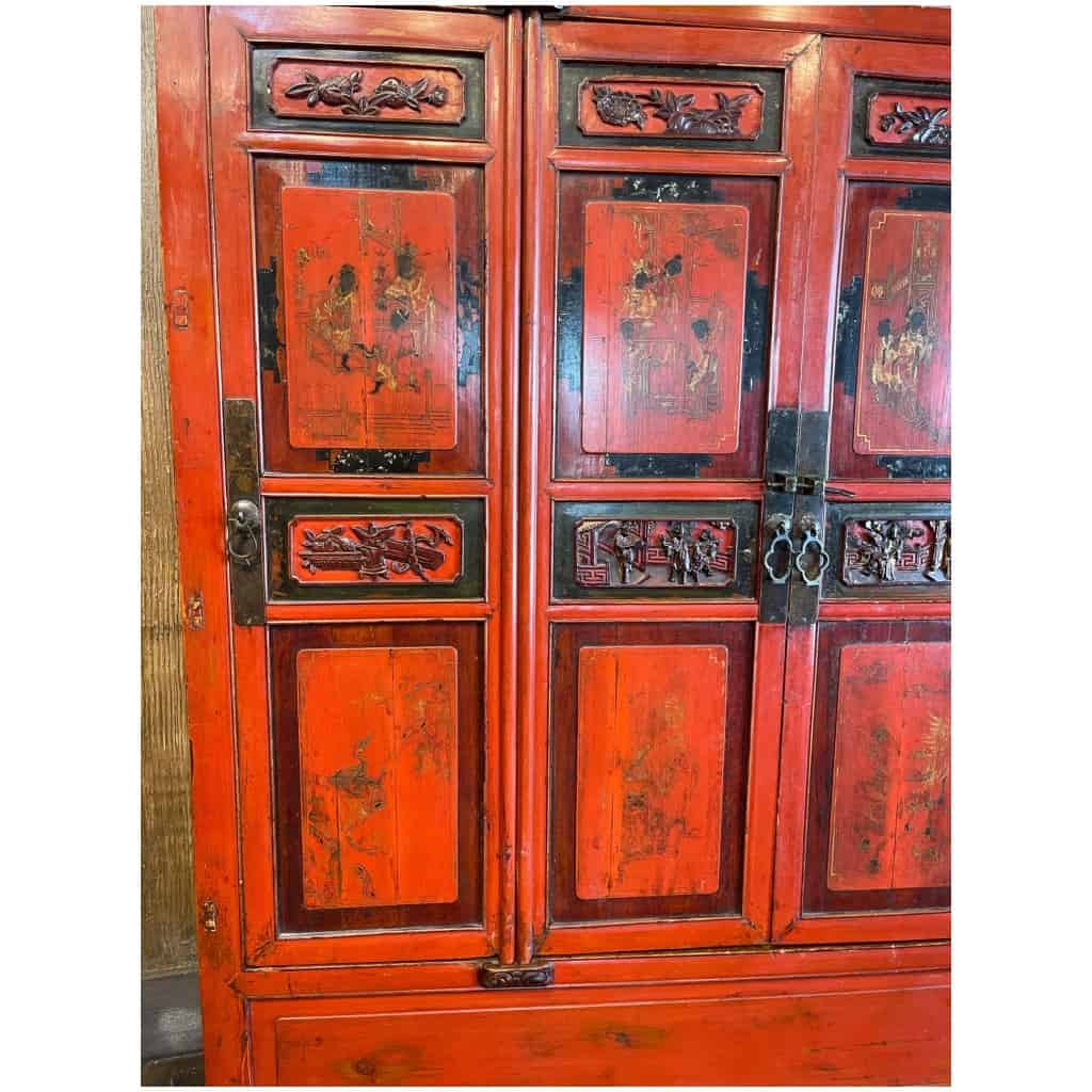 Antique Chinese cabinet showing polychrome life scenes 5