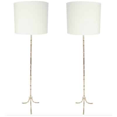 1960 Pair of gilt bronze floor lamps Maison Baguès