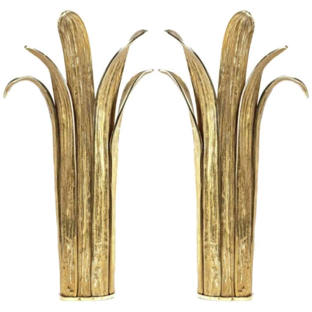 1970 Pair of Water Leaf Model Bronze Sconces by Chrystiane Charles Maison Charles 3
