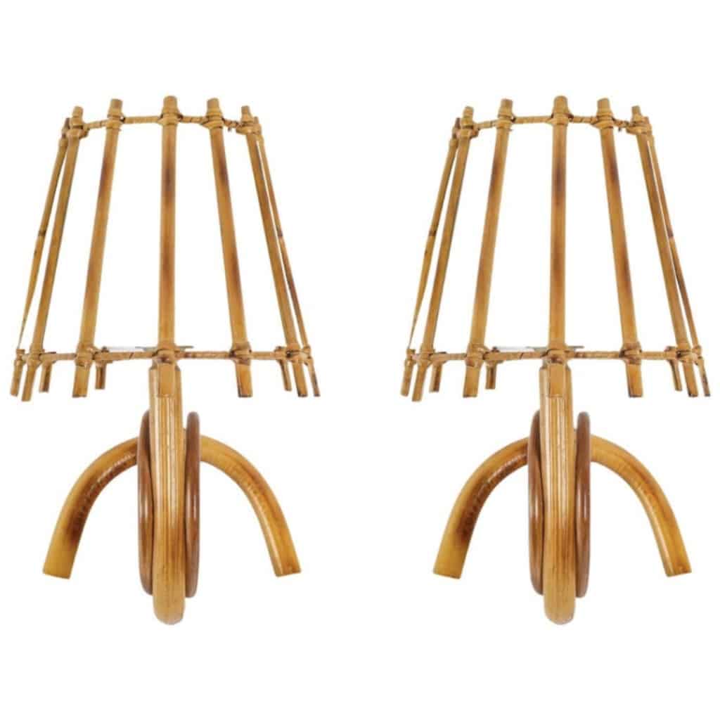 1950 Pair of Louis Sognot rattan sconces 3