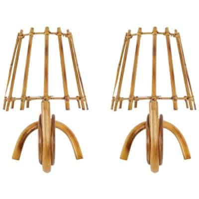 1950 Pair of Louis Sognot Rattan Sconces