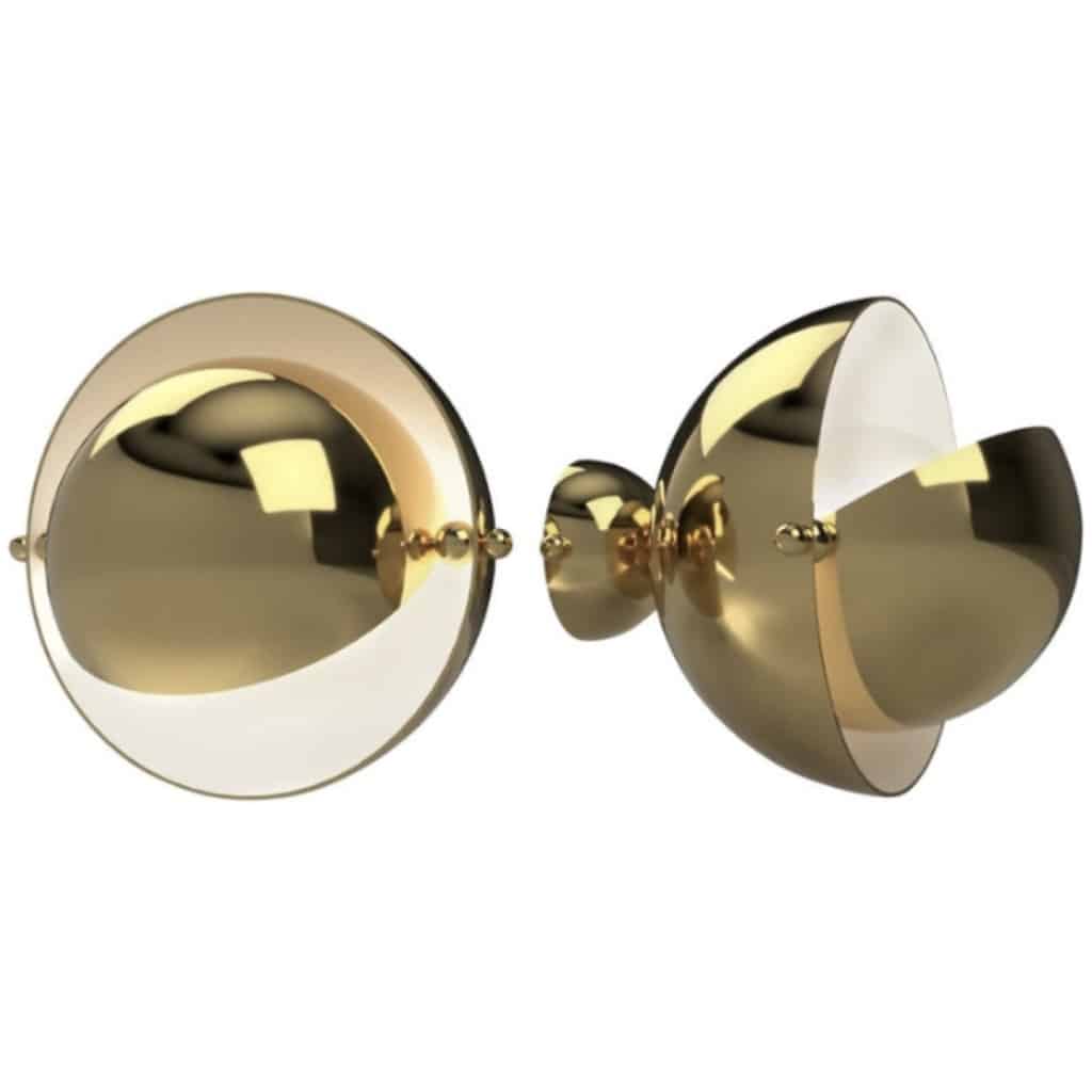 Pair of spherical sconces in gilded brass, Vingtième édition, Paris 3