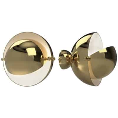 Pair of spherical sconces in gilded brass, Vingtième édition, Paris