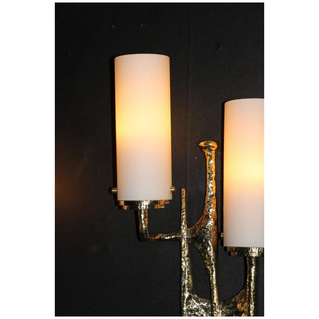 Modern Midcentury Pair of Maison Arlus style bronze wall sconces by Felix Agostini 13