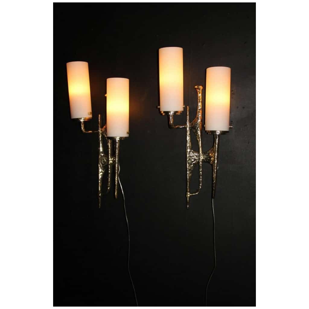 Modern Midcentury Pair of Maison Arlus style bronze wall sconces by Felix Agostini 9