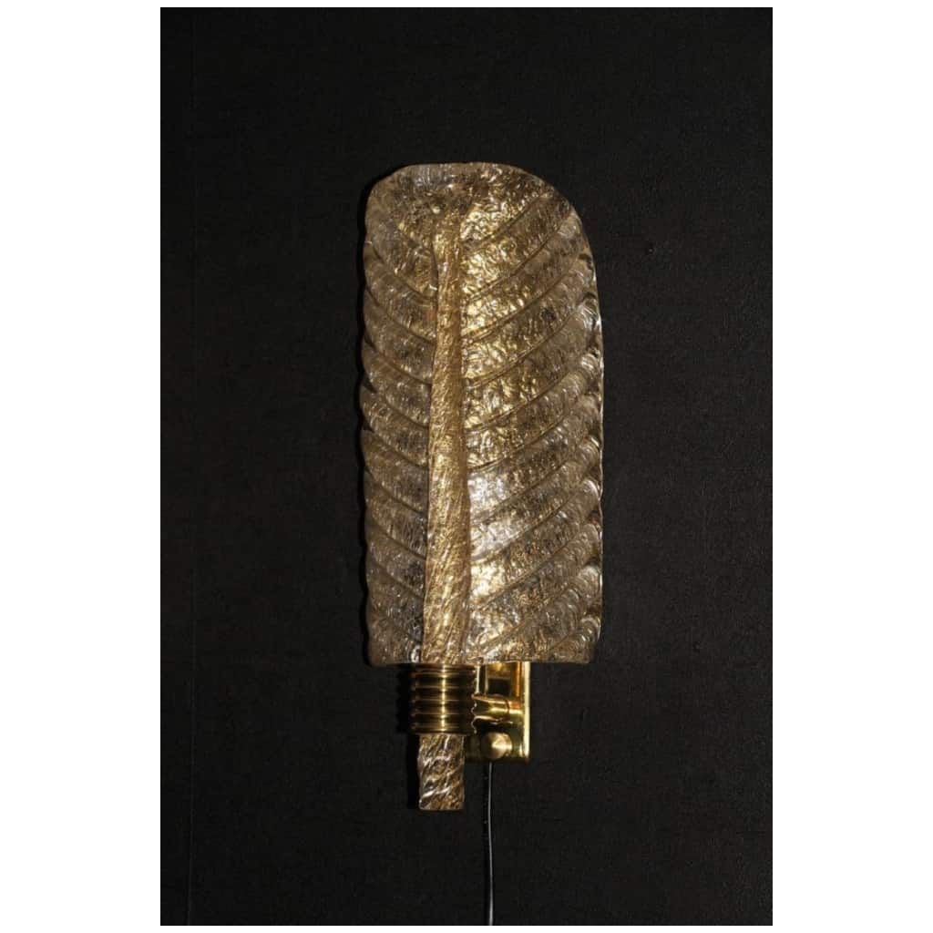 Paire d’appliques en verre de Murano doré, appliques murales en forme de feuille, style Barovier 12