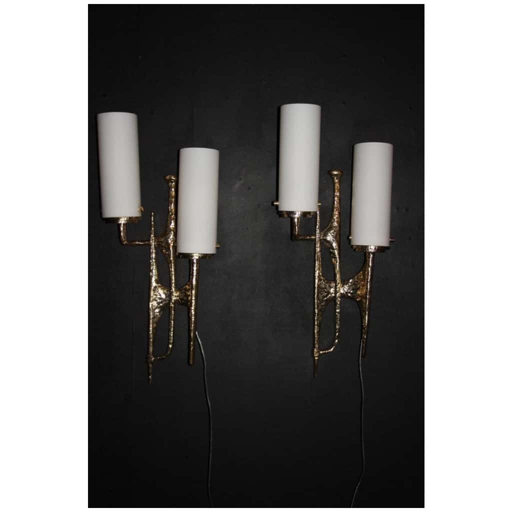 Modern Midcentury Pair of Maison Arlus style bronze wall sconces by Felix Agostini 10