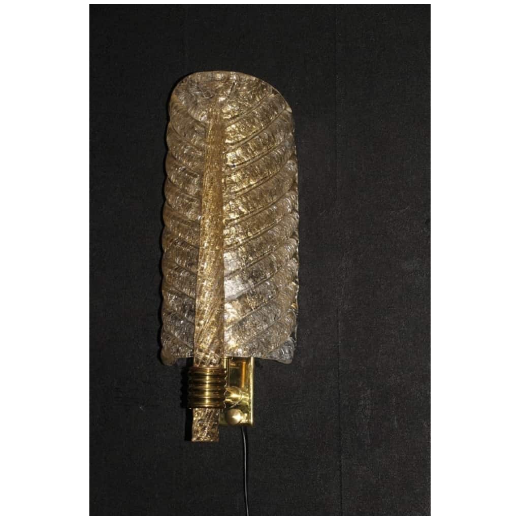 Paire d’appliques en verre de Murano doré, appliques murales en forme de feuille, style Barovier 13