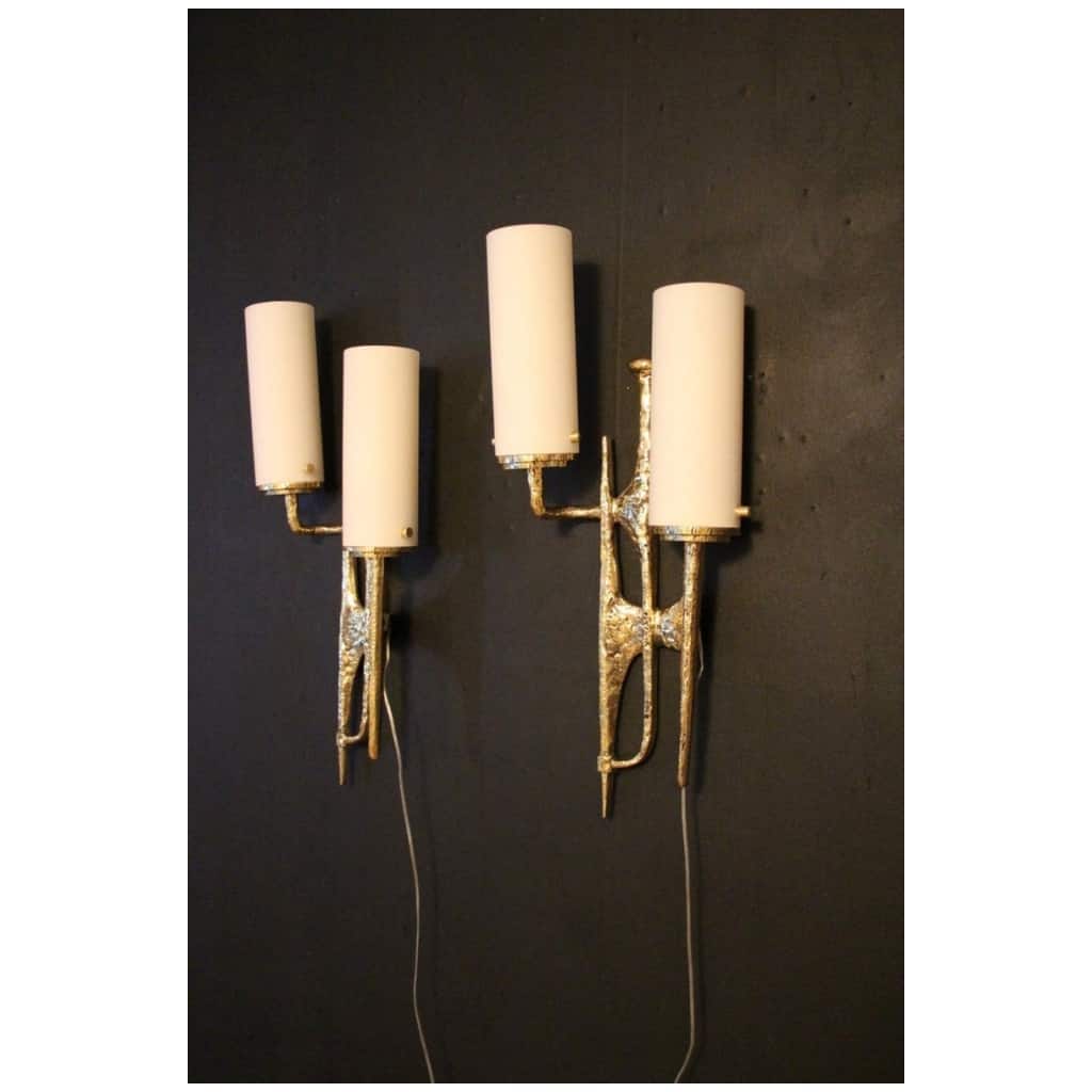 Modern Midcentury Pair of Maison Arlus style bronze wall sconces by Felix Agostini 12
