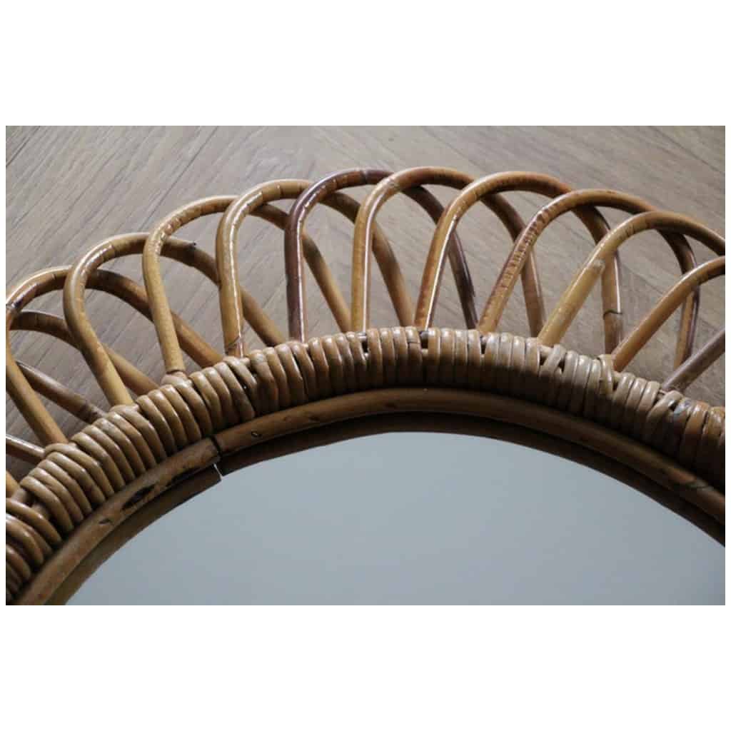 Round wall mirror by Franco Albini in rattan and bamboo from the 1960s 4
