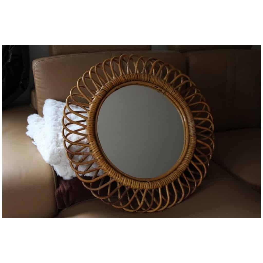 Round wall mirror by Franco Albini in rattan and bamboo from the 1960s 6