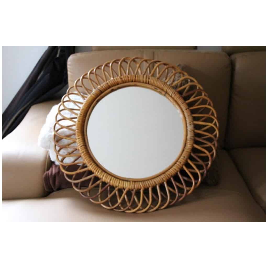 Round wall mirror by Franco Albini in rattan and bamboo from the 1960s 9