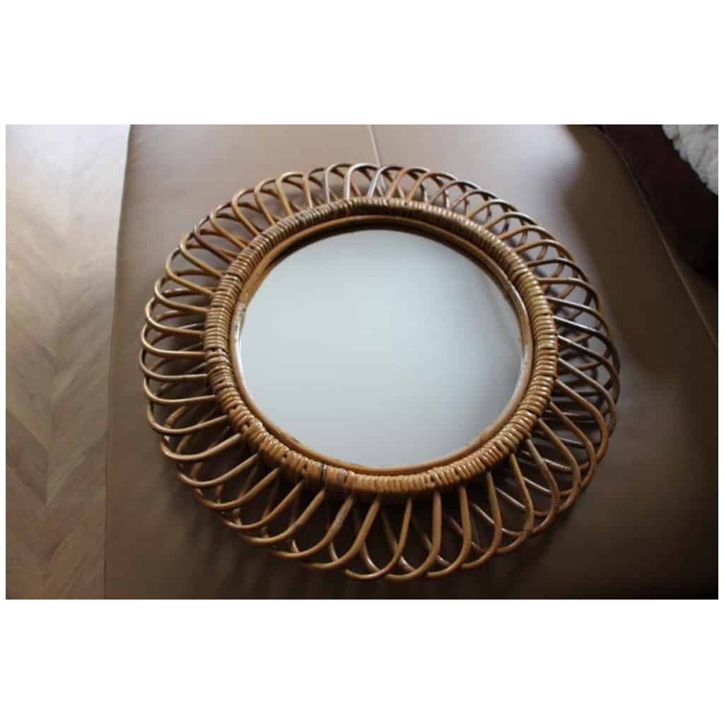 Round wall mirror by Franco Albini in rattan and bamboo from the 1960s 10