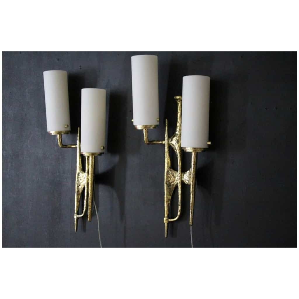 Modern Midcentury Pair of Maison Arlus style bronze wall sconces by Felix Agostini 14