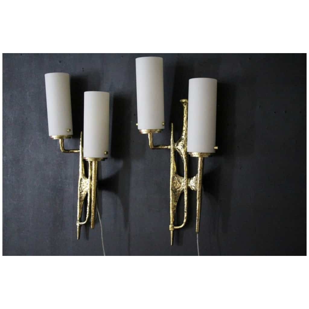 Moderne Midcentury Paire d’appliques murales en bronze style Maison Arlus de Felix Agostini 14