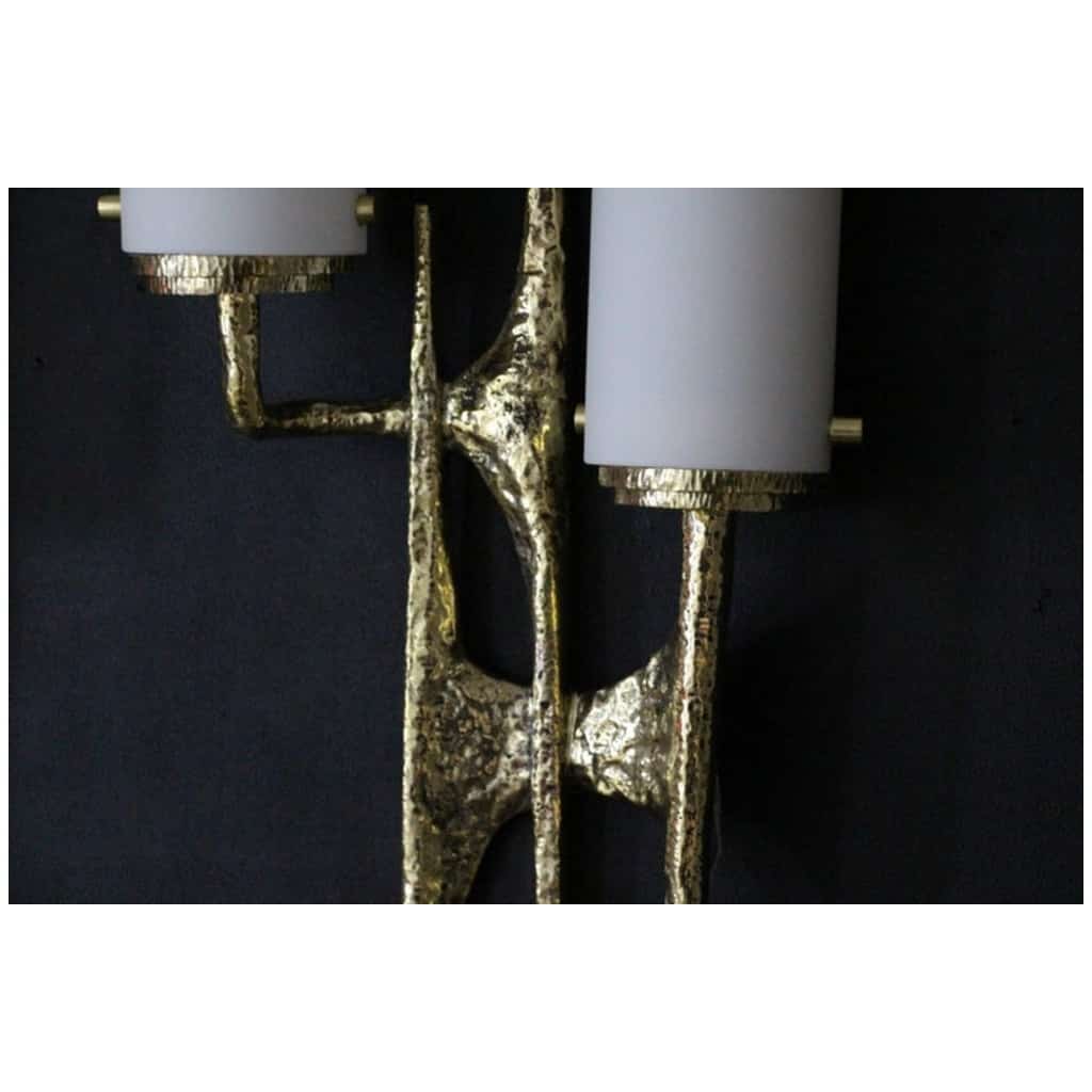 Modern Midcentury Pair of Maison Arlus style bronze wall sconces by Felix Agostini 15