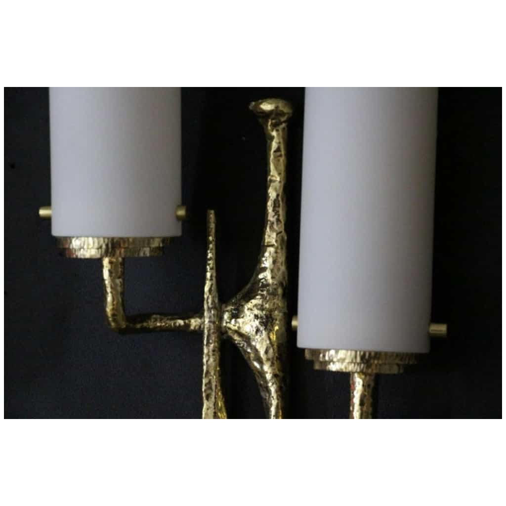 Modern Midcentury Pair of Maison Arlus style bronze wall sconces by Felix Agostini 16