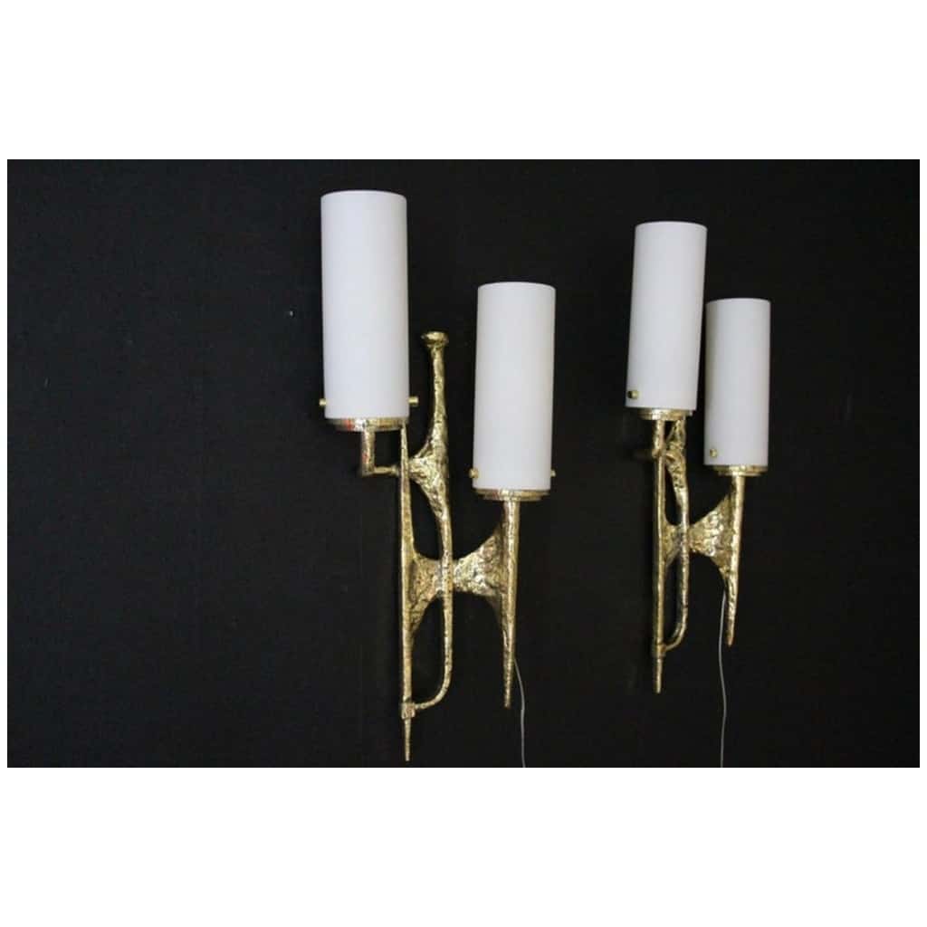 Modern Midcentury Pair of Maison Arlus style bronze wall sconces by Felix Agostini 4