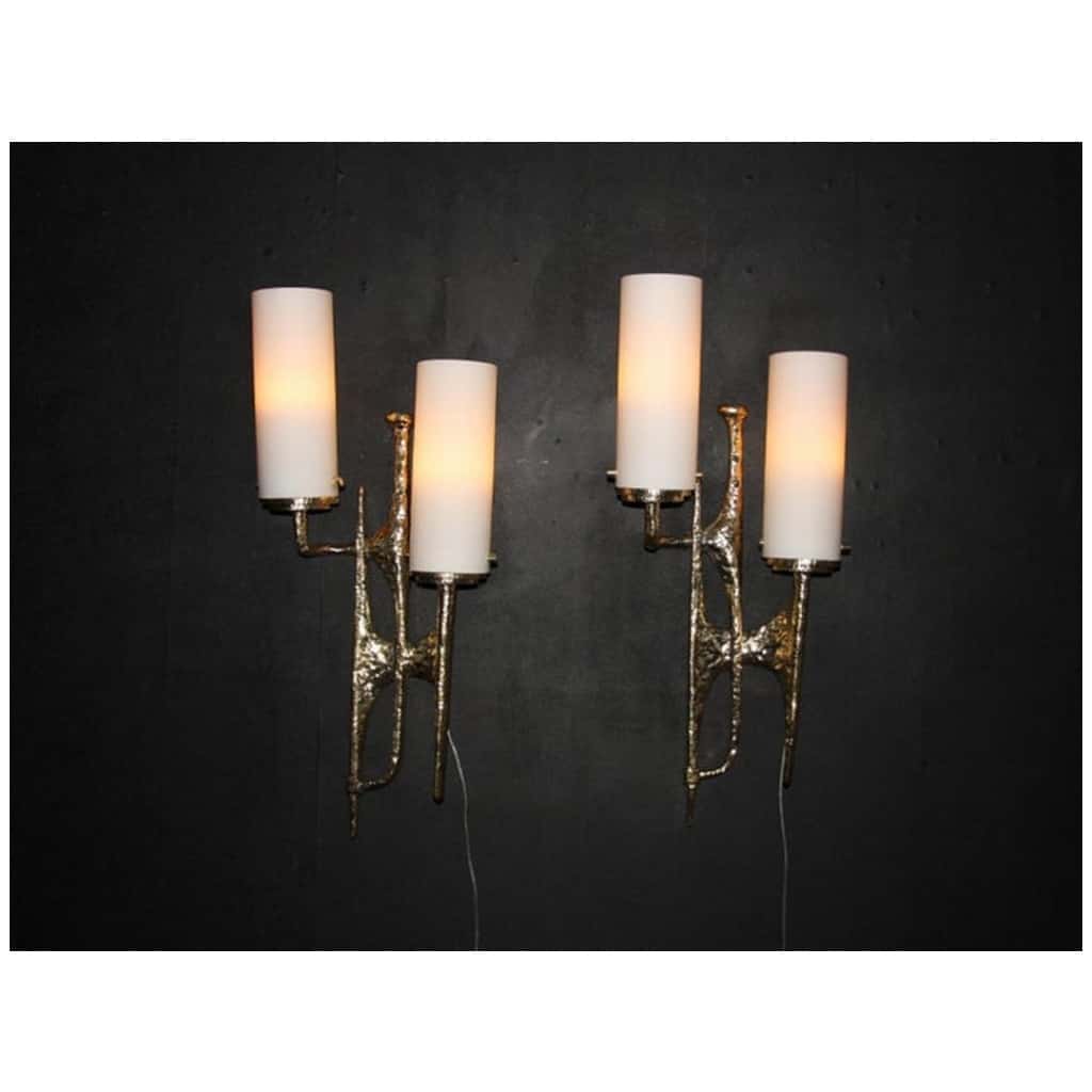 Modern Midcentury Pair of Maison Arlus style bronze wall sconces by Felix Agostini 5