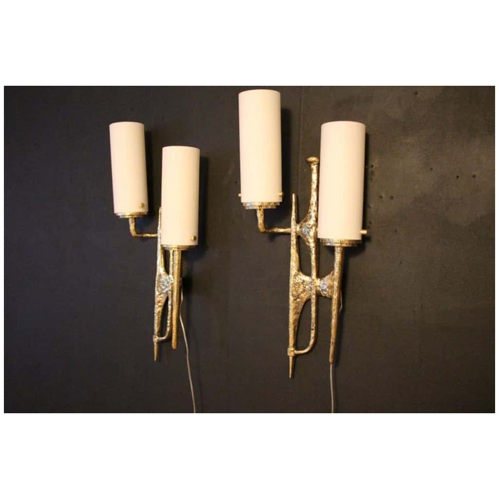 Modern Midcentury Pair of Maison Arlus style bronze wall sconces by Felix Agostini 6
