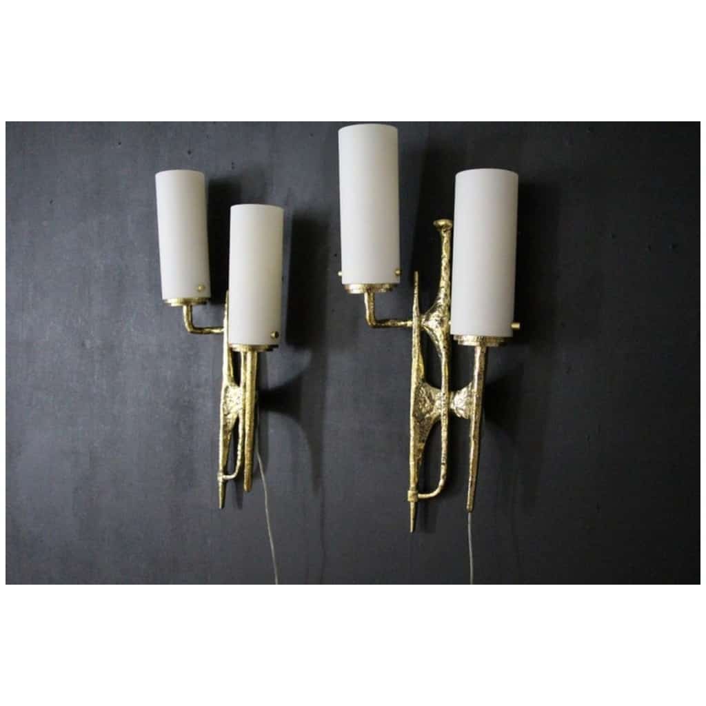 Modern Midcentury Pair of Maison Arlus style bronze wall sconces by Felix Agostini 7
