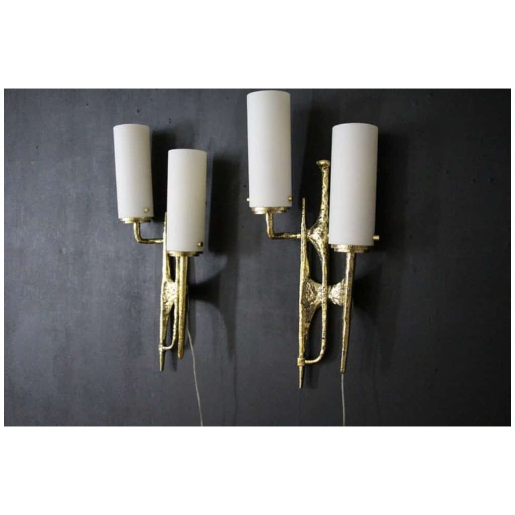 Moderne Midcentury Paire d’appliques murales en bronze style Maison Arlus de Felix Agostini 7