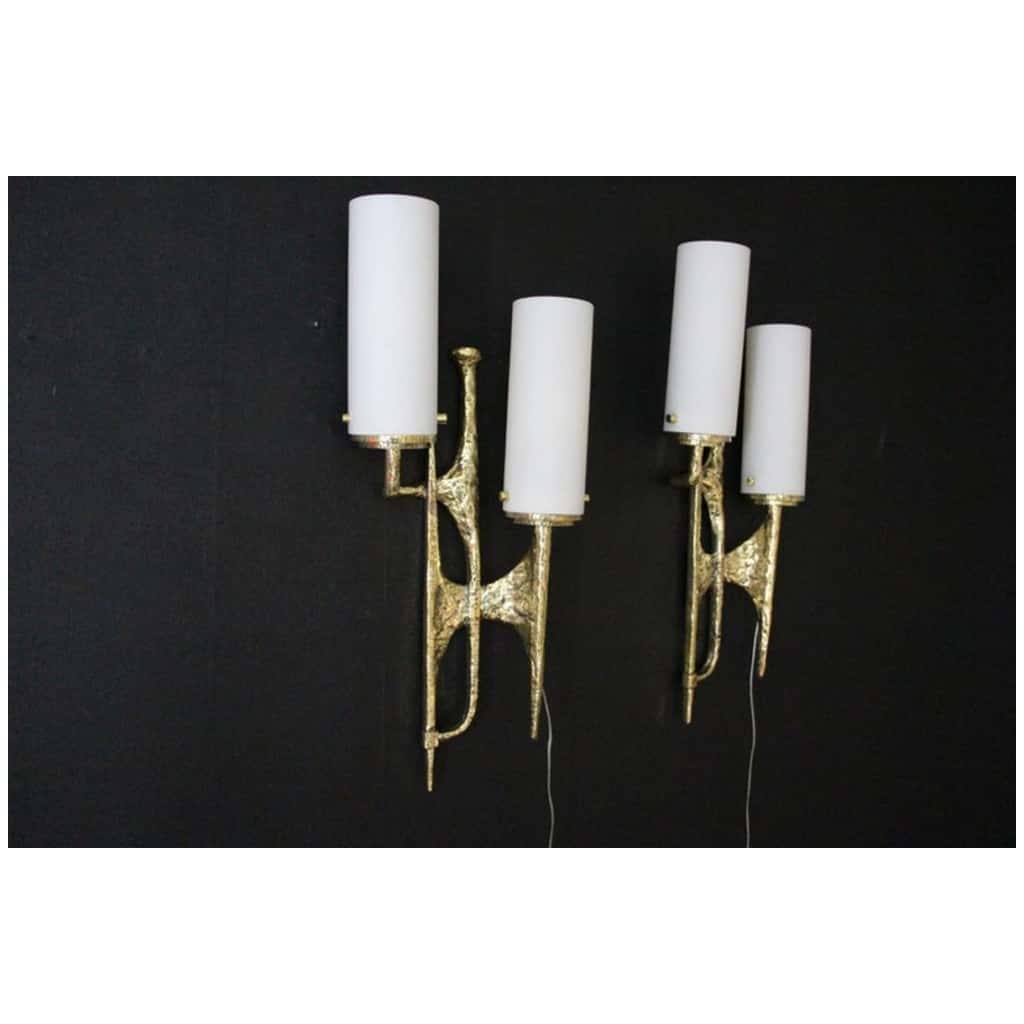 Modern Midcentury Pair of Maison Arlus style bronze wall sconces by Felix Agostini 8
