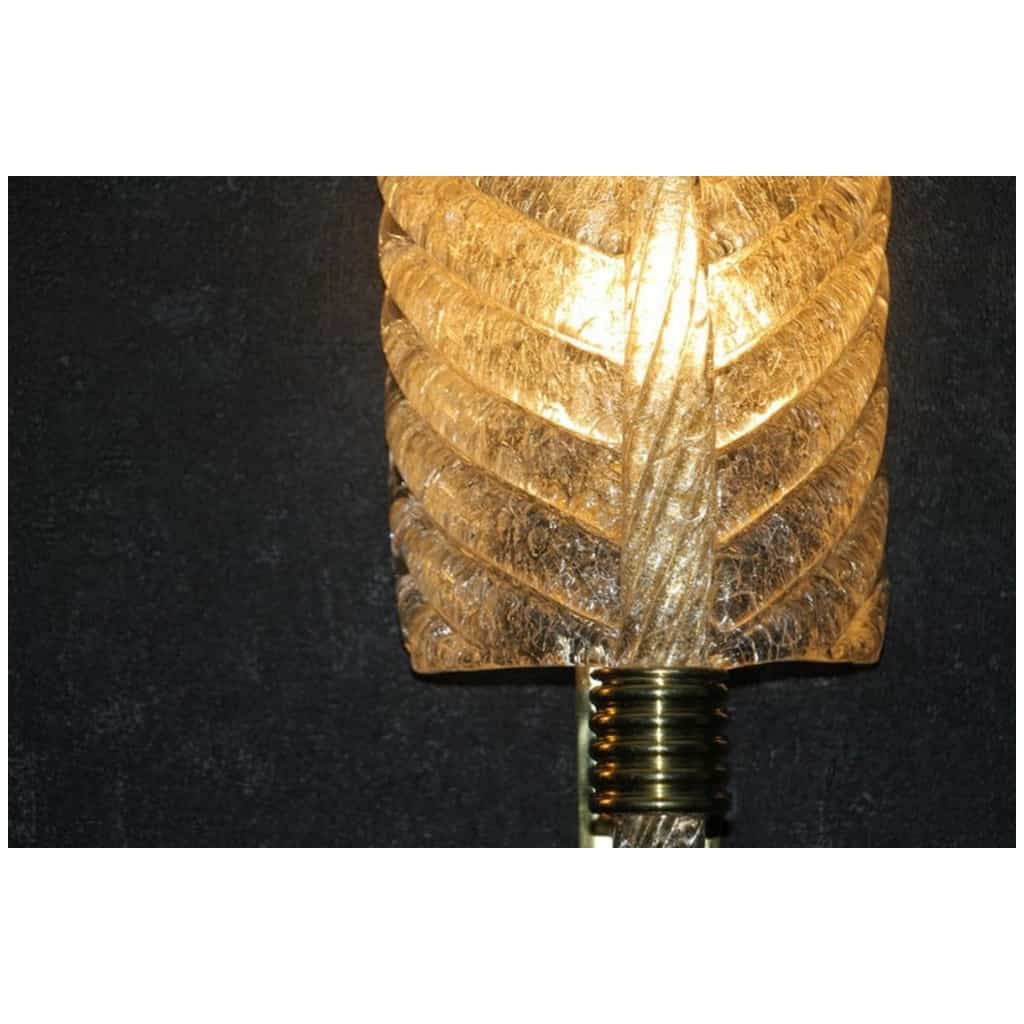 Pair of golden Murano glass sconces, leaf-shaped wall sconces, Barovier style 14