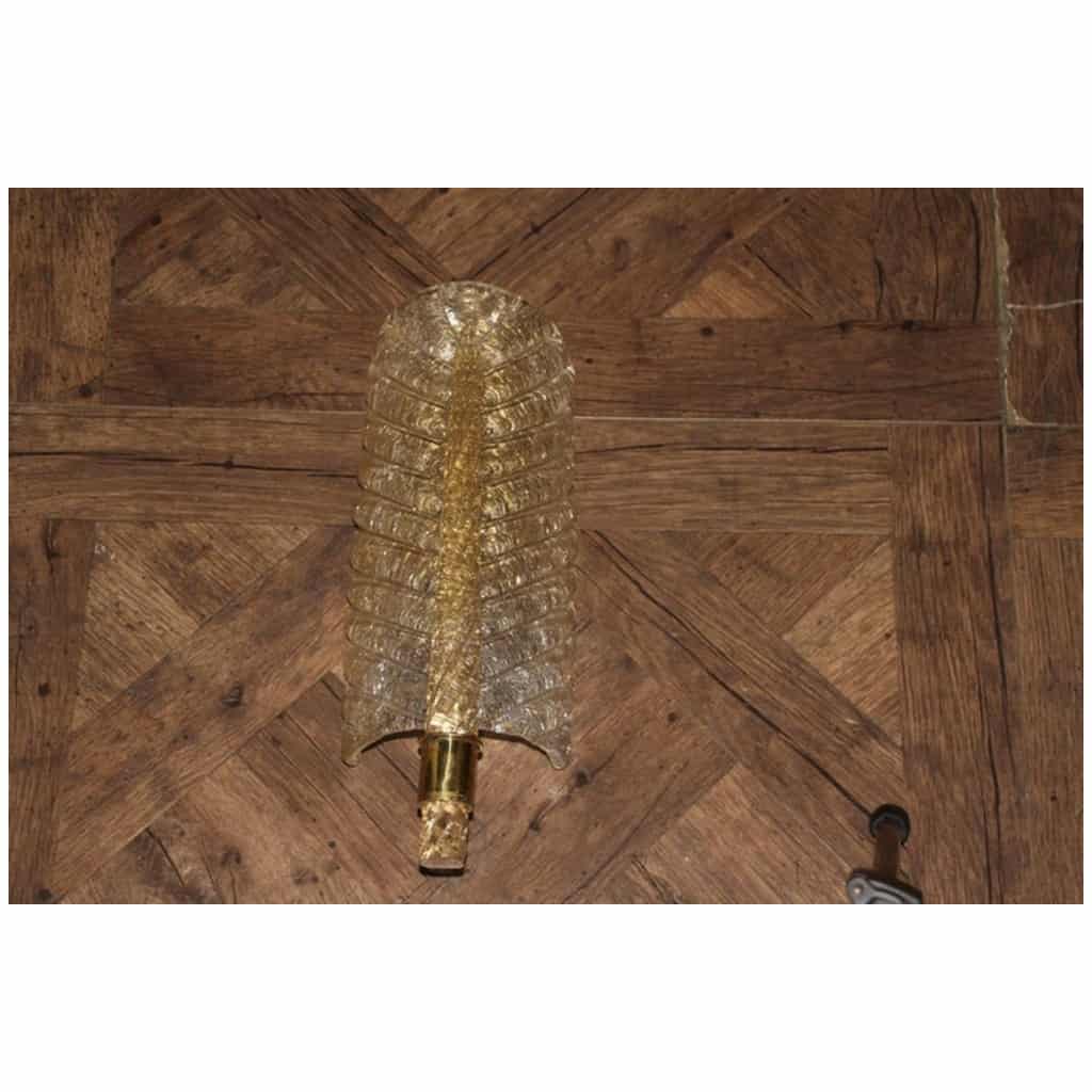 Pair of golden Murano glass sconces, leaf-shaped wall sconces, Barovier style 17