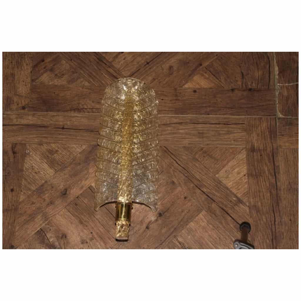 Paire d’appliques en verre de Murano doré, appliques murales en forme de feuille, style Barovier 17