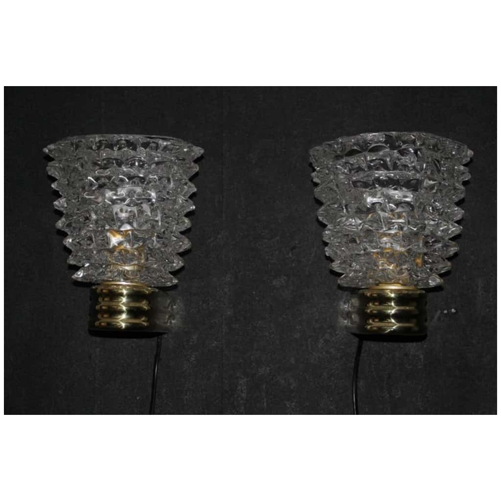 Pair of Rostrato crystal sconces in Murano glass in the style of Barovier and Toso 4