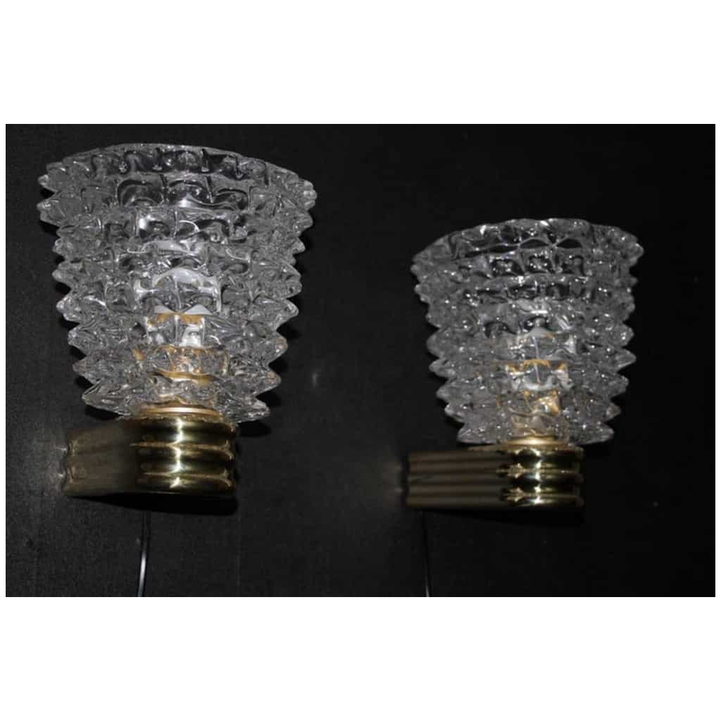 Pair of Rostrato crystal sconces in Murano glass in the style of Barovier and Toso 5