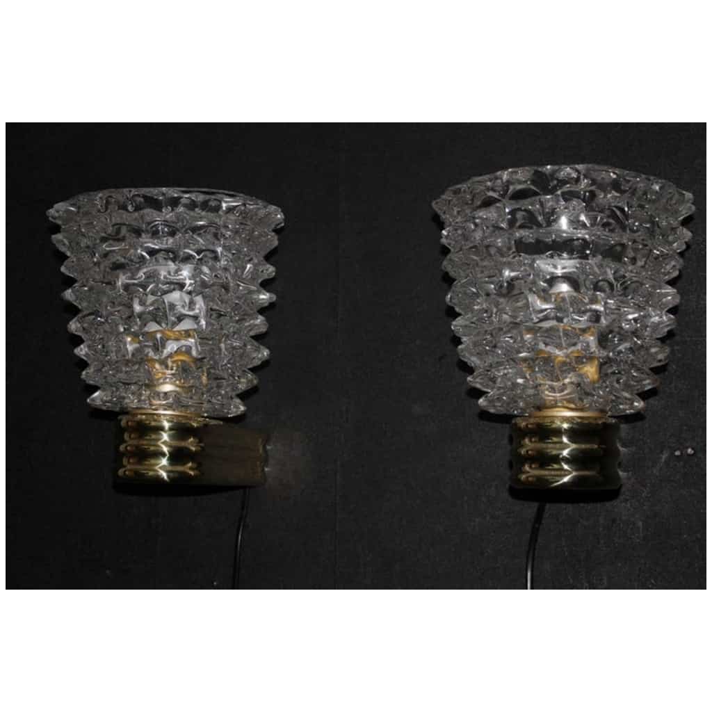 Pair of Rostrato crystal sconces in Murano glass in the style of Barovier and Toso 6