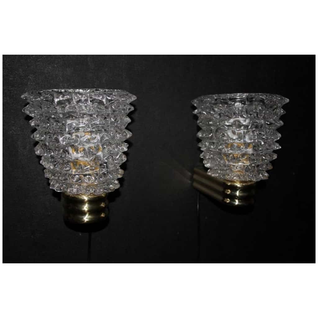 Pair of Rostrato crystal sconces in Murano glass in the style of Barovier and Toso 7